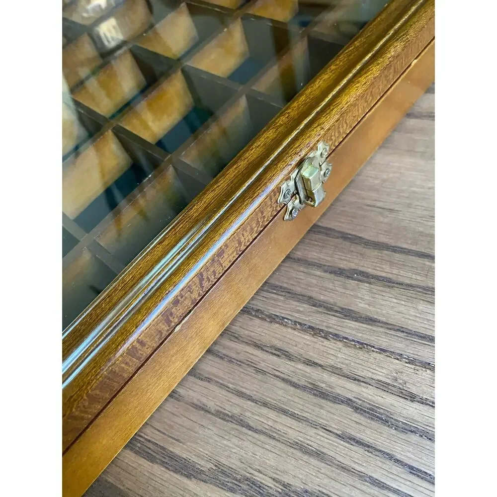 Vintage Wooden Trinket Display Trinket Shelf With Glass Door Felt Wall Hanging
